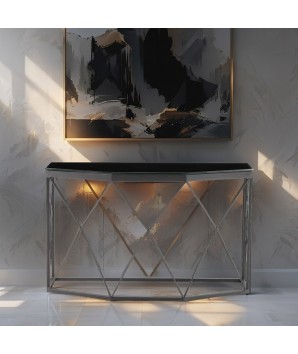Console SIENNA verre noir design géométrique industriel filaire contre mur