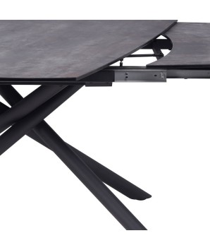table repas GLORIA céramique shadow extensible 10 personnes pied X industriel chic systeme pivotant detail