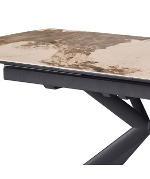 table repas VIRGINIA detail plateau céramique pandora extensible 8 personnes pied x industriel