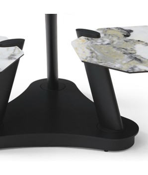 table basse DAHLIA céramique cold jade 3 plateaux pivotants pieds tige sculpturale detail base