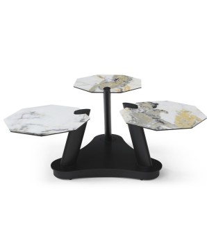 Table basse DAHLIA 3 plateaux pivotants céramique Cold Jade