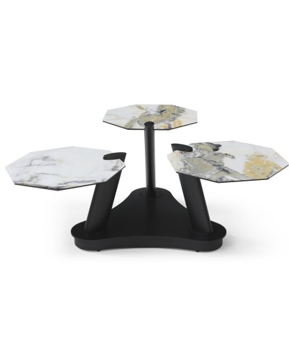 Table basse DAHLIA 3 plateaux pivotants céramique Cold Jade