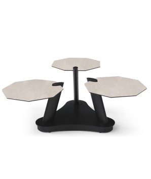 Table basse DAHLIA 3 plateaux pivotants céramique Travertin