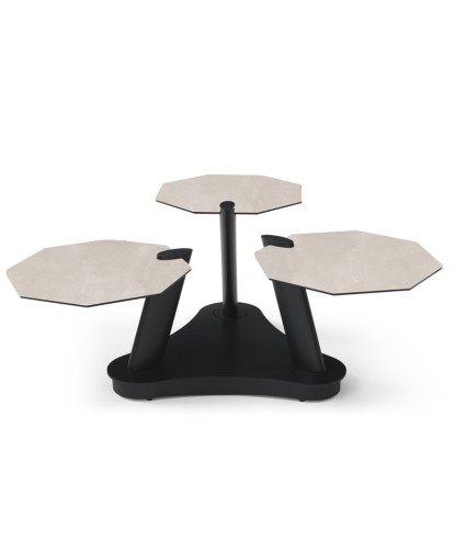 Table basse DAHLIA 3 plateaux pivotants céramique Travertin