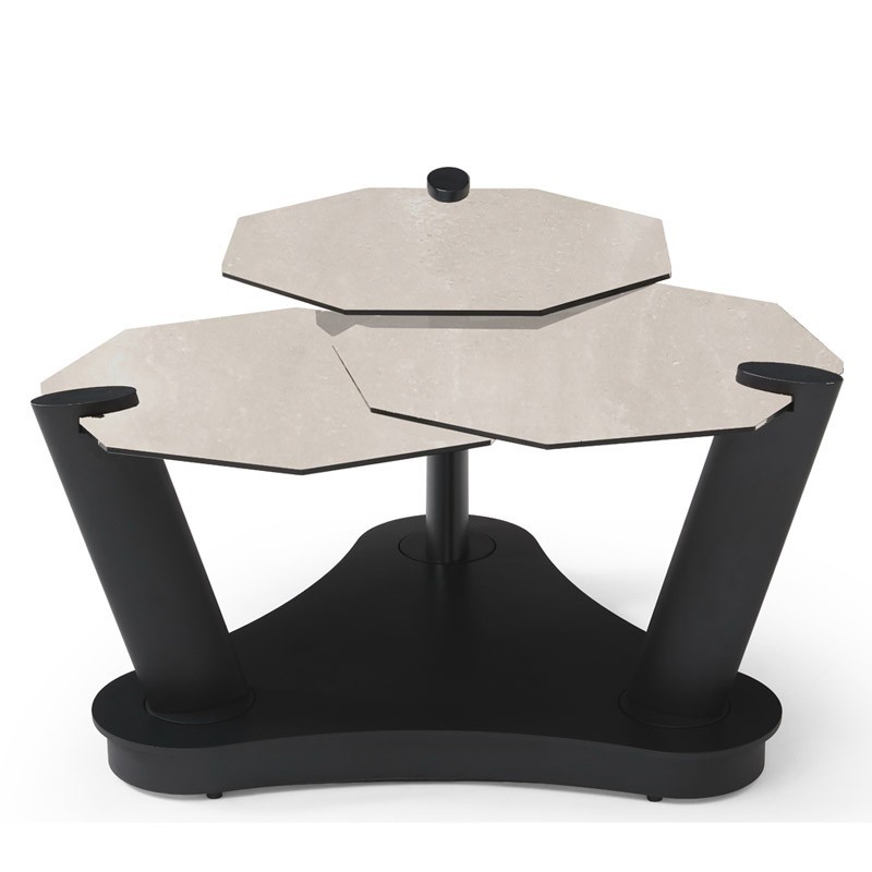 Table basse DAHLIA 3 plateaux pivotants céramique Travertin Table basse DAHLIA 3 plateaux pivotants céramique Travertin
