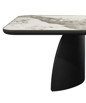 Table repas JOHANA 12 personne detail plateau céramique pandora pied bois bronze