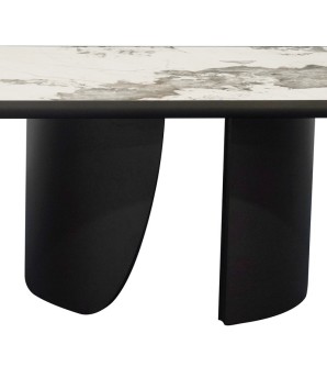 Table repas JOHANA 12 personne plateau céramique pandora detail pied bois bronze