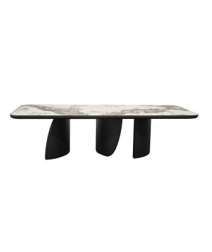 Table repas JOHANA 12 personne plateau céramique pandora pied bois bronze
