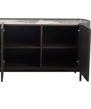 Buffet JOHANNA bronze céramique pandora minimalisme raffinement organique pied métal 3 portes detail 6 rangements