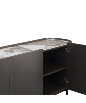 Buffet JOHANNA bronze céramique pandora minimalisme raffinement organique pied métal 3 portes 6 rangements detail angle