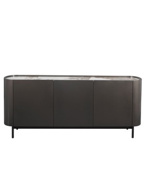 Buffet JOHANNA bronze céramique pandora minimalisme raffinement organique pied métal 3 portes 6 rangements vue face