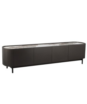 meuble tv JOHANA bronze céramique pandora minimalisme organique pied métal 4 portes vaste rangement