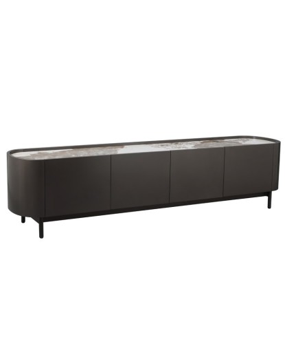 meuble tv JOHANA bronze céramique pandora minimalisme organique pied métal 4 portes vaste rangement