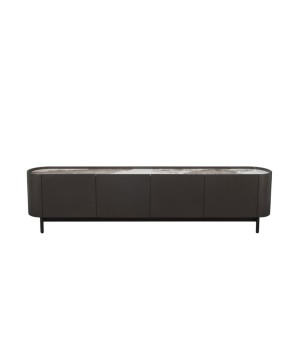 meuble tv JOHANA bronze céramique pandora minimalisme organique pied métal 4 portes vaste rangement vue face