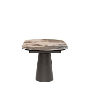 table repas VICTORIA plateau céramique pandora extensible 8 personnes pied bronze col de chemise art-déco vue profil