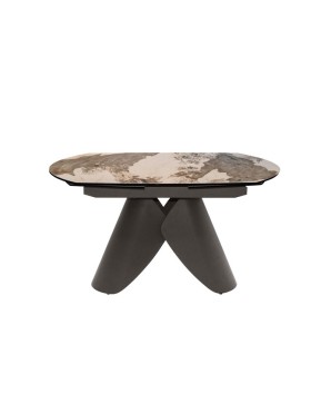 table repas VICTORIA plateau céramique pandora extensible 8 personnes pied bronze col de chemise art-déco fermée