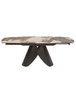 table repas VICTORIA plateau céramique pandora extensible 8 personnes pied bronze col de chemise art-déco ouverte