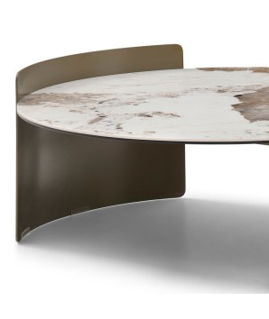 Table basse AURORE rond céramique pandora art-déco revisite detail pied bronze incurvé