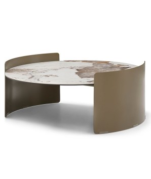 Table basse AURORE rond céramique pandora art-déco revisite pied bronze incurvé