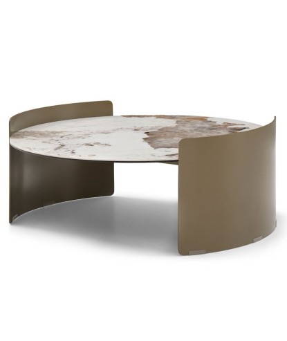 Table basse AURORE rond céramique pandora art-déco revisite pied bronze incurvé