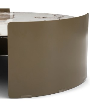 Table basse AURORE rond céramique pandora art-déco revisite pied detail bronze incurvé