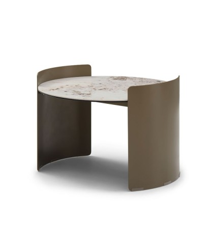 coin canapé AURORE rond céramique pandora art-déco revisite pied bronze incurvé vue 3/4