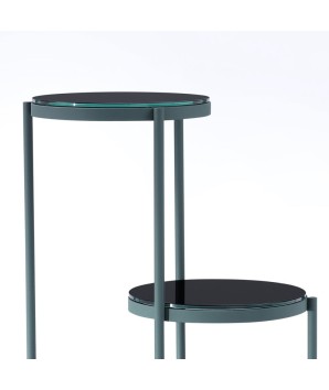 sellettes TRIS detail 3 plateaux verre rond minimaliste design bauhaus structure tubulaire