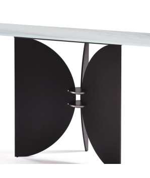 Console ZEN plateau verre jade minimaliste detail pied sculptural demi-lune moderne