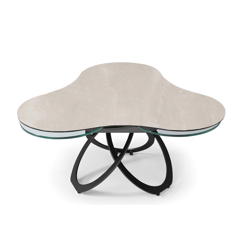 Table basse TREFLE 3 plateaux pivotants céramique Travertin Table basse TREFLE 3 plateaux pivotants céramique Travertin