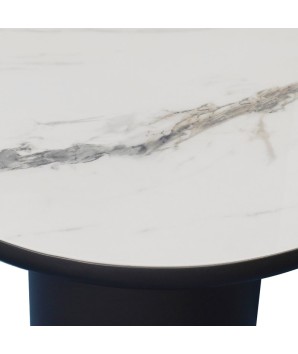 Coin canapé contemporain rond OTELLO détail plateau céramique golden stone minimaliste pied bronze cylindrique