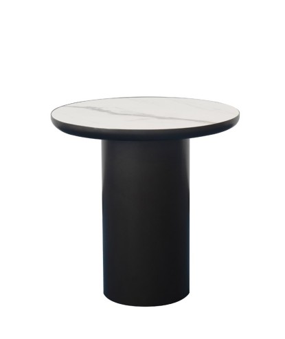 Coin canapé contemporain OTELLO rond plateau céramique golden stone minimaliste pied bronze cylindrique vue profil