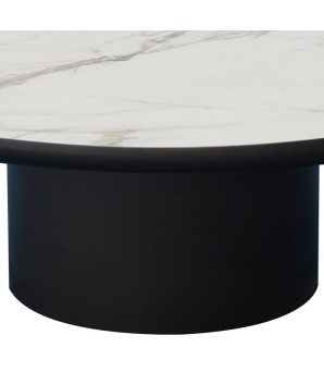 table basse OTELLO ronde plateau céramique golden stone minimaliste detail pied bronze cylindrique