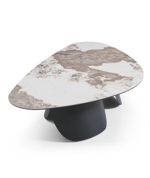 Table basse OSMOSE organique triangulaire plateau céramique pandora design pied sculptural vue dessus