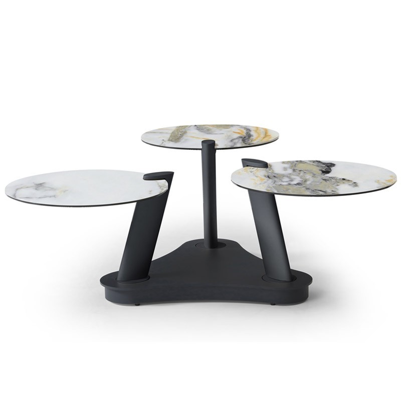 table basse ORCHIDEE 3 plateaux ceramique cold jade pivotant sculpturale modernisme italien