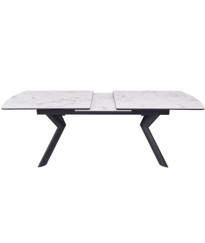 table repas NINA plateau céramique marbre blanc extensible 8 personnes pied métal architectural systeme ouverture