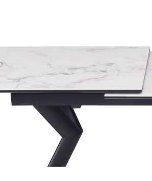 table repas NINA plateau céramique marbre blanc extensible 8 personnes pied métal architectural detail systeme ouverture