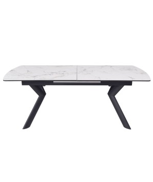 table repas NINA plateau céramique marbre blanc extensible 8 personnes pied métal architectural fermée