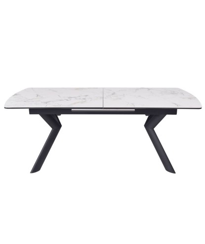 table repas NINA plateau céramique marbre blanc extensible 8 personnes pied métal architectural fermée