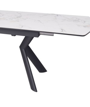 table repas NINA plateau céramique marbre blanc extensible 8 personnes pied métal architectural detail rallonge