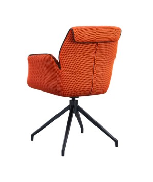 lot 2 fauteuils pivotante NINA tissu rouge ergonomique pied étoilé mid-century vue 3/4 dos