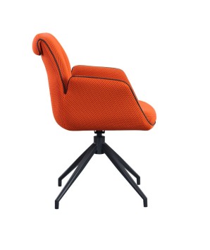 lot 2 fauteuils pivotante NINA tissu rouge ergonomique pied étoilé mid-century vue coté