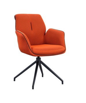 lot 2 fauteuils pivotante NINA tissu rouge ergonomique pied étoilé mid-century vue 3/4 face