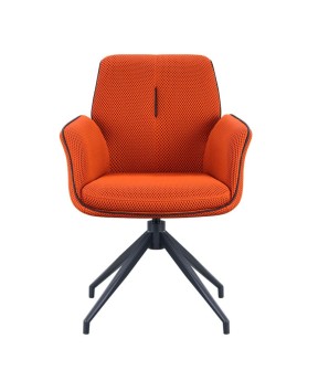 lot 2 fauteuils pivotante NINA tissu rouge ergonomique pied étoilé mid-century