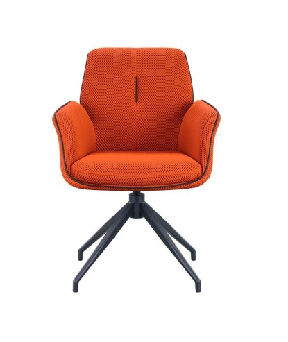lot 2 fauteuils pivotante NINA tissu rouge ergonomique pied étoilé mid-century