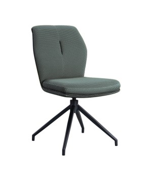 lot 2 chaises pivotantes NINA retro chic tissu texturé vert pied métal araignée vie 3/4 face