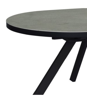 table repas industrielle NATALIA ovale detail céramique shadow papillon 8 personnes pied métal