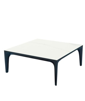 Table basse carrée ARS plateau céramique Arabescato pieds fins minimalisme industriel vue dessus