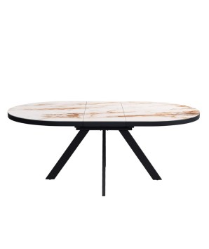 table repas NATALIA ovale céramique golden stone papillon 8 personnes pied métal