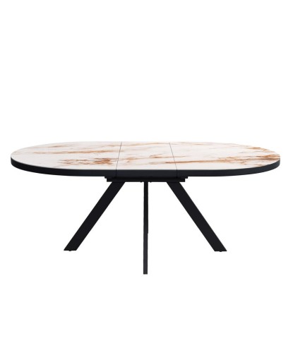 table repas NATALIA ovale céramique golden stone papillon 8 personnes pied métal