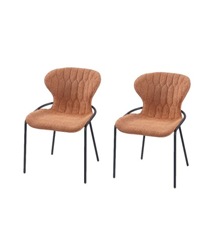 lot de 2 chaises NATALIA Tissu matelassé terracotta pieds métal retro chic 70s